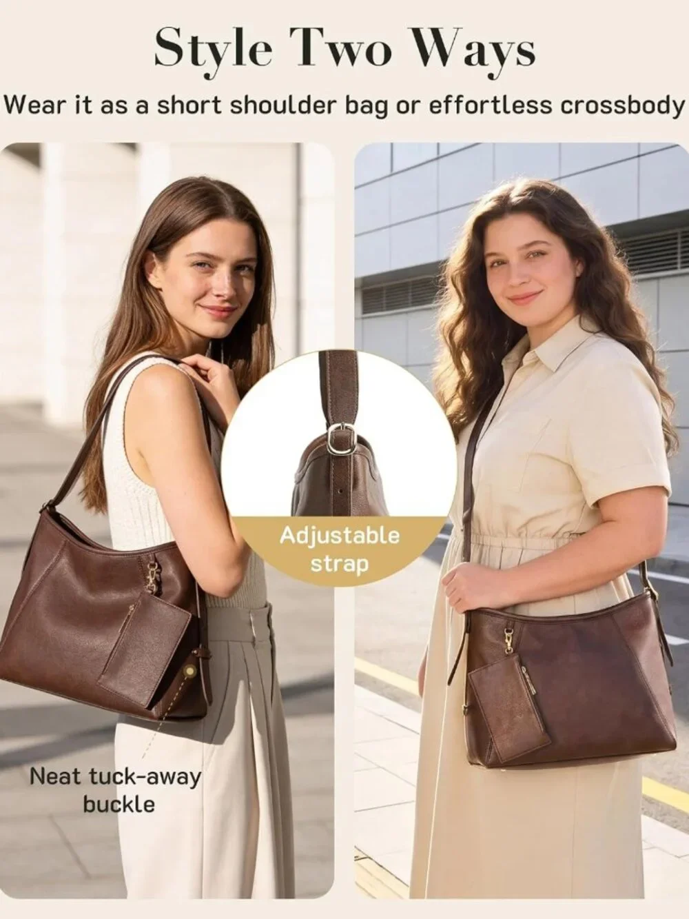 Stylish PU Leather Hobo Bag for Women | Multi-Pocket Crossbody & Tote Purse